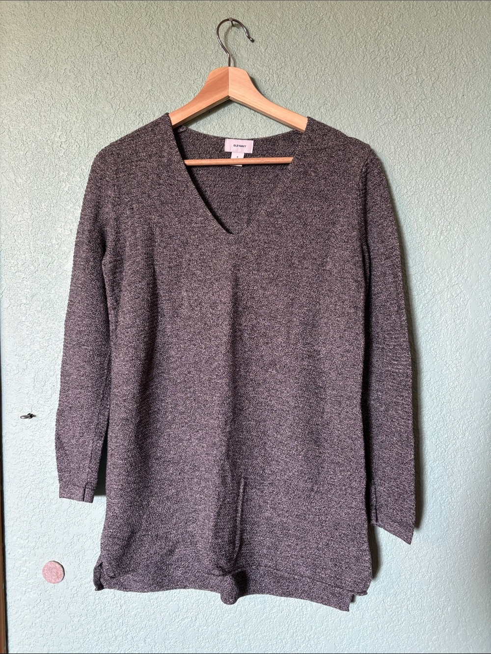Old Navy Heathered Grey V-Neck Longline Sweater Women’s Small Good